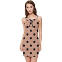 Large Black Polka Dots On Antique Brass Brown - Summer Tie Front Dress View1