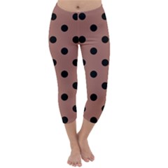 Large Black Polka Dots On Blast-off Bronze - Capri Winter Leggings  by FashionLane