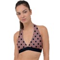 Large Black Polka Dots On Blast-off Bronze - Halter Plunge Bikini Top View1