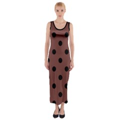 Large Black Polka Dots On Bole Brown - Fitted Maxi Dress by FashionLane