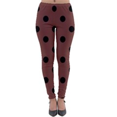Large Black Polka Dots On Bole Brown - Lightweight Velour Leggings by FashionLane
