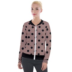 Large Black Polka Dots On Burnished Brown - Velvet Zip Up Jacket by FashionLane