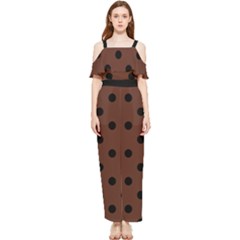 Large Black Polka Dots On Emperador Brown - Draped Sleeveless Chiffon Jumpsuit by FashionLane