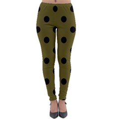 Large Black Polka Dots On Antique Bronze - Lightweight Velour Leggings by FashionLane