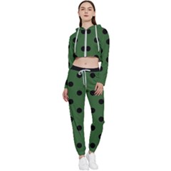 Large Black Polka Dots On Basil Green - Cropped Zip Up Lounge Set by FashionLane