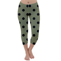 Large Black Polka Dots On Calliste Green - Capri Winter Leggings  by FashionLane