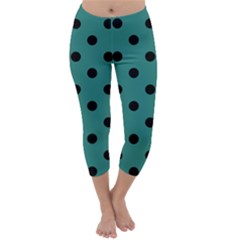 Large Black Polka Dots On Celadon Green - Capri Winter Leggings  by FashionLane