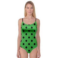 Large Black Polka Dots On Just Green - Camisole Leotard  by FashionLane