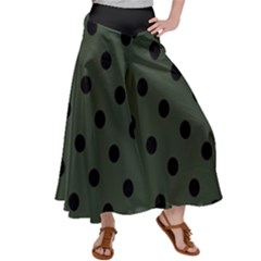Large Black Polka Dots On Kombu Green - Satin Palazzo Pants by FashionLane