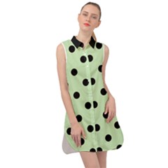 Large Black Polka Dots On Tea Green - Sleeveless Shirt Dress by FashionLane