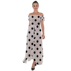 Large Black Polka Dots On Abalone Grey - Off Shoulder Open Front Chiffon Dress by FashionLane