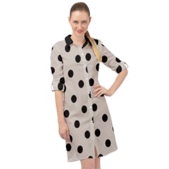 Large Black Polka Dots On Abalone Grey - Long Sleeve Mini Shirt Dress by FashionLane