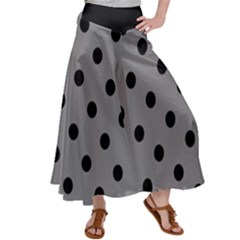Large Black Polka Dots On Battleship Grey - Satin Palazzo Pants by FashionLane
