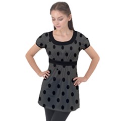 Large Black Polka Dots On Beluga Grey - Puff Sleeve Tunic Top by FashionLane