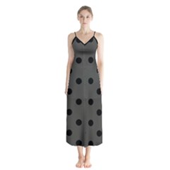 Large Black Polka Dots On Beluga Grey - Button Up Chiffon Maxi Dress by FashionLane