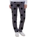 Large Black Polka Dots On Carbon Grey - Women s Casual Pants View1
