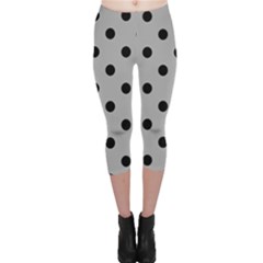 Large Black Polka Dots On Chalice Silver Grey - Capri Leggings  by FashionLane
