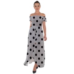 Large Black Polka Dots On Chalice Silver Grey - Off Shoulder Open Front Chiffon Dress by FashionLane