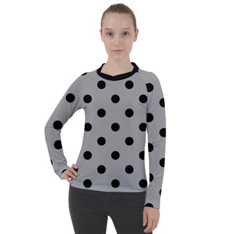 Large Black Polka Dots On Chalice Silver Grey - Women s Pique Long Sleeve Tee by FashionLane