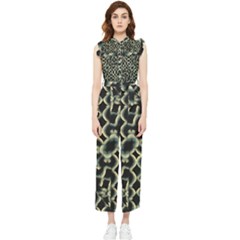 Dark Interlace Motif Mosaic Pattern Women s Frill Top Jumpsuit by dflcprintsclothing