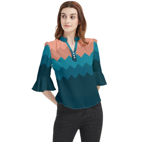 Flat Ocean Palette Loose Horn Sleeve Chiffon Blouse by goljakoff