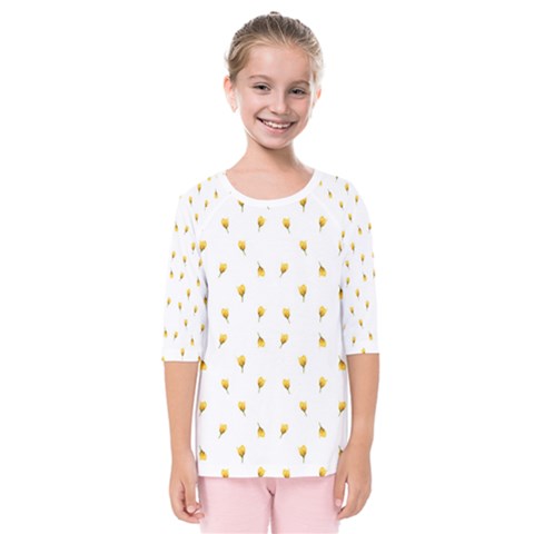 Bright Rose Motif Print Pattern Kids  Quarter Sleeve Raglan Tee by dflcprintsclothing