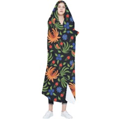 Orange Flowers Pattern Wearable Blanket by designsbymallika