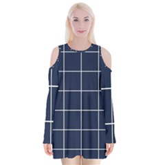 Blue Plaid Velvet Long Sleeve Shoulder Cutout Dress by goljakoff