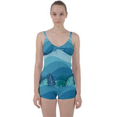 Illustration Of Palm Leaves Waves Mountain Hills Tie Front Two Piece Tankini by HermanTelo