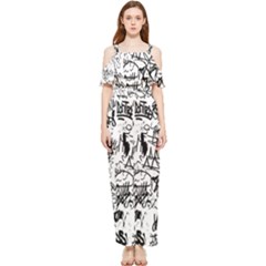 Black And White Graffiti Abstract Collage Draped Sleeveless Chiffon Jumpsuit by dflcprintsclothing