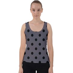 Large Black Polka Dots On Dark Smoke Grey - Velvet Tank Top by FashionLane