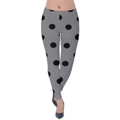 Large Black Polka Dots On Just Grey - Velvet Leggings by FashionLane