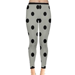 Large Black Polka Dots On Silver Cloud Grey - Inside Out Leggings by FashionLane