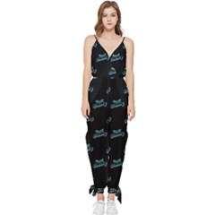 Just Beauty Words Motif Print Pattern Sleeveless Tie Ankle Jumpsuit by dflcprintsclothing