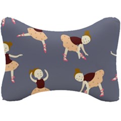 Cute  Pattern With  Dancing Ballerinas On The Blue Background Seat Head Rest Cushion by EvgeniiaBychkova