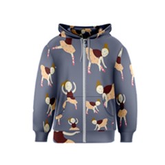 Cute  Pattern With  Dancing Ballerinas On The Blue Background Kids  Zipper Hoodie by EvgeniiaBychkova