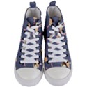 Cute  Pattern With  Dancing Ballerinas On The Blue Background Women s Mid-Top Canvas Sneakers View1