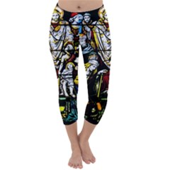 Christian Window Glass Art Print Capri Winter Leggings  by dflcprintsclothing