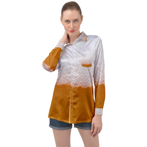 Beer Foam Bubbles Alcohol  Glass Long Sleeve Satin Shirt by Amaryn4rt