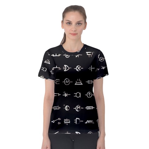 Electrical Symbols Callgraphy Short Run Inverted Women s Sport Mesh Tee by WetdryvacsLair