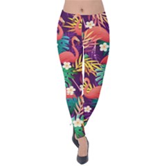 Flamingo Love Velvet Leggings by designsbymallika