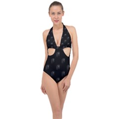 Arfican Head Sculpture Motif Print Pattern Halter Front Plunge Swimsuit by dflcprintsclothing