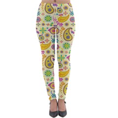 Paisley Print Yellow Lightweight Velour Leggings by designsbymallika