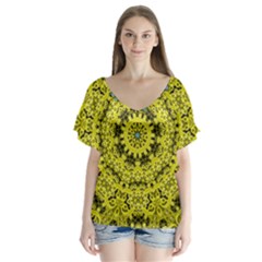 Yellow Kolodo V-neck Flutter Sleeve Top by Sparkle