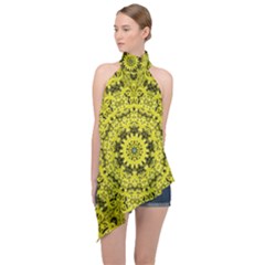 Yellow Kolodo Halter Asymmetric Satin Top by Sparkle