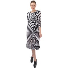 Nine Bar Monochrome Fade Squared Wheel Ruffle End Midi Chiffon Dress by WetdryvacsLair