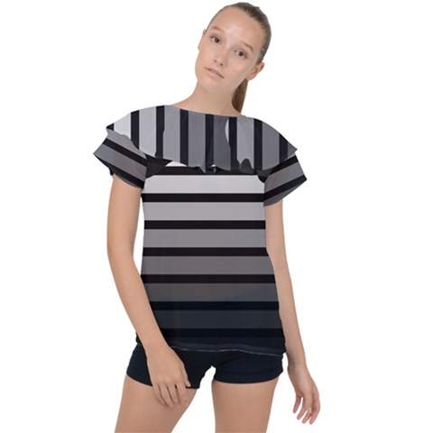 9 Bar Monochrome Fade Ruffle Collar Chiffon Blouse by WetdryvacsLair