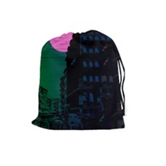 Vaporwave Old Moon Over Nyc Drawstring Pouch (large) by WetdryvacsLair