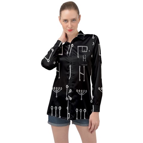 Heinrich Cornelius Agrippa Of Occult Philosophy 1651 Malachim Alphabet Collected Inverted Square Long Sleeve Satin Shirt by WetdryvacsLair