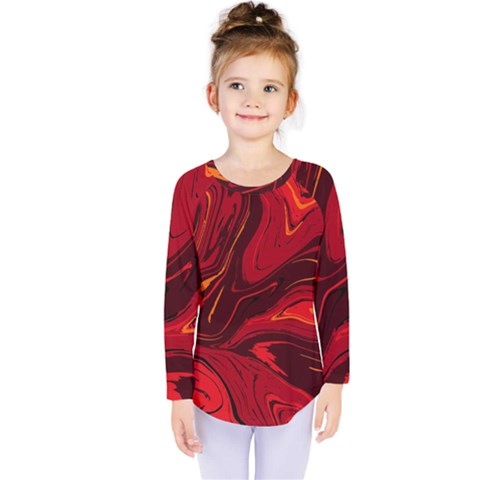 Red Vivid Marble Pattern Kids  Long Sleeve Tee by goljakoff